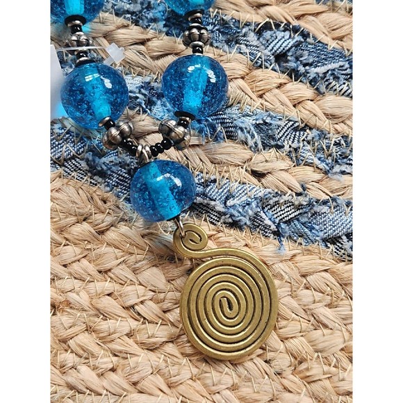 Turquoise Glass Beaded & Brass Necklace - Picture 3 of 8